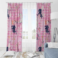 Pink Palaka Crane and Flowers Window Curtain Japan Heritage Spirit - Polynesian Pride