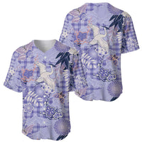 Purple Palaka Crane and Flowers Baseball Jersey Japan Heritage Spirit - Polynesian Pride