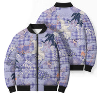 Purple Palaka Crane and Flowers Bomber Puffer Jacket Japan Heritage Spirit LT9 - Polynesian Pride