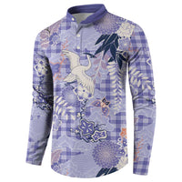 Purple Palaka Crane and Flowers Button Sweatshirt Japan Heritage Spirit LT9 - Polynesian Pride