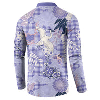 Purple Palaka Crane and Flowers Button Sweatshirt Japan Heritage Spirit LT9 - Polynesian Pride