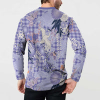 Purple Palaka Crane and Flowers Button Sweatshirt Japan Heritage Spirit LT9 - Polynesian Pride