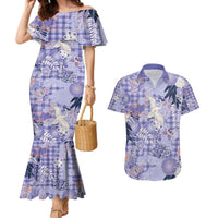 Purple Palaka Crane and Flowers Couples Matching Mermaid Dress and Hawaiian Shirt Japan Heritage Spirit - Polynesian Pride