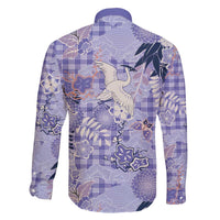 Purple Palaka Crane and Flowers Family Matching Mermaid Dress and Hawaiian Shirt Japan Heritage Spirit - Polynesian Pride