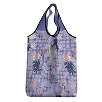 Purple Palaka Crane and Flowers Grocery Bag Japan Heritage Spirit - Polynesian Pride
