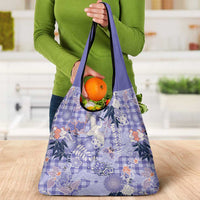 Purple Palaka Crane and Flowers Grocery Bag Japan Heritage Spirit - Polynesian Pride