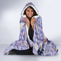 Purple Palaka Crane and Flowers Hooded Blanket Japan Heritage Spirit - Polynesian Pride
