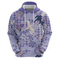 Purple Palaka Crane and Flowers Hoodie Japan Heritage Spirit - Polynesian Pride