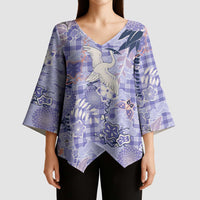 Purple Palaka Crane and Flowers Kimono Sleeve Blouse Japan Heritage Spirit LT9 - Polynesian Pride