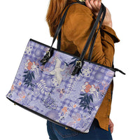 Purple Palaka Crane and Flowers Leather Tote Bag Japan Heritage Spirit LT9 - Polynesian Pride