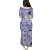Purple Palaka Crane and Flowers Puletasi Japan Heritage Spirit - Polynesian Pride