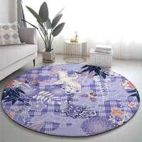 Purple Palaka Crane and Flowers Round Carpet Japan Heritage Spirit - Polynesian Pride