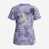 Purple Palaka Crane and Flowers Scrub Top Japan Heritage Spirit - Polynesian Pride