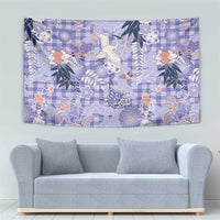 Purple Palaka Crane and Flowers Tapestry Japan Heritage Spirit - Polynesian Pride