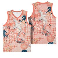Red Palaka Crane and Flowers Basketball Jersey Japan Heritage Spirit LT9 - Polynesian Pride
