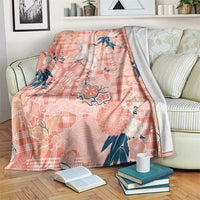 Red Palaka Crane and Flowers Blanket Japan Heritage Spirit - Polynesian Pride