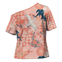 Red Palaka Crane and Flowers Cross Shoulder Shirt Japan Heritage Spirit LT9 - Polynesian Pride