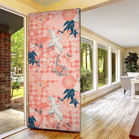 Red Palaka Crane and Flowers Door Cover Japan Heritage Spirit - Polynesian Pride