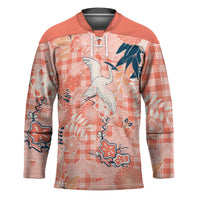 Red Palaka Crane and Flowers Hockey Jersey Japan Heritage Spirit LT9 Unisex Red - Polynesian Pride