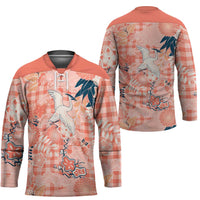 Red Palaka Crane and Flowers Hockey Jersey Japan Heritage Spirit LT9 - Polynesian Pride
