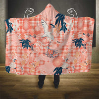 Red Palaka Crane and Flowers Hooded Blanket Japan Heritage Spirit - Polynesian Pride