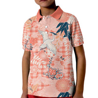 Red Palaka Crane and Flowers Kid Polo Shirt Japan Heritage Spirit LT9 Kid Red - Polynesian Pride