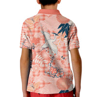 Red Palaka Crane and Flowers Kid Polo Shirt Japan Heritage Spirit LT9 - Polynesian Pride