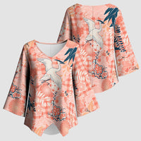 Red Palaka Crane and Flowers Kimono Sleeve Blouse Japan Heritage Spirit LT9 - Polynesian Pride
