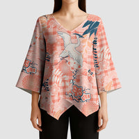 Red Palaka Crane and Flowers Kimono Sleeve Blouse Japan Heritage Spirit LT9 - Polynesian Pride