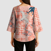 Red Palaka Crane and Flowers Kimono Sleeve Blouse Japan Heritage Spirit LT9 - Polynesian Pride