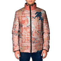 Red Palaka Crane and Flowers Padded Jacket Japan Heritage Spirit LT9 Men Red - Polynesian Pride