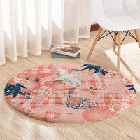 Red Palaka Crane and Flowers Round Carpet Japan Heritage Spirit - Polynesian Pride