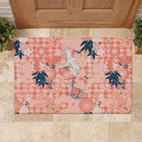 Red Palaka Crane and Flowers Rubber Doormat Japan Heritage Spirit LT9 Red - Polynesian Pride
