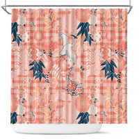 Red Palaka Crane and Flowers Shower Curtain Japan Heritage Spirit - Polynesian Pride
