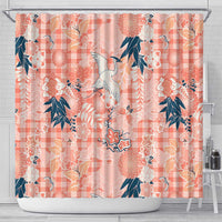 Red Palaka Crane and Flowers Shower Curtain Japan Heritage Spirit - Polynesian Pride