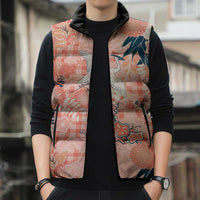 Red Palaka Crane and Flowers Sleeveless Puffer Jacket Japan Heritage Spirit LT9 - Polynesian Pride