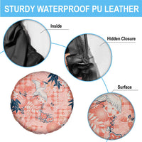 Red Palaka Crane and Flowers Spare Tire Cover Japan Heritage Spirit - Polynesian Pride