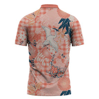 Red Palaka Crane and Flowers Zipper Polo Shirt Japan Heritage Spirit LT9 - Polynesian Pride