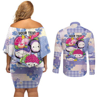 Personalized Japanese Kawaii Sushi Couples Matching Off Shoulder Short Dress and Long Sleeve Button Shirt Blue Wagara Palaka This Is How I Roll LT9 - Polynesian Pride