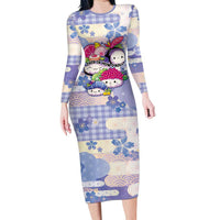 Personalized Japanese Kawaii Sushi Long Sleeve Bodycon Dress Blue Wagara Palaka This Is How I Roll LT9 Long Dress Blue - Polynesian Pride