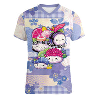 Personalized Japanese Kawaii Sushi Women V-Neck T-Shirt Blue Wagara Palaka This Is How I Roll LT9 Female Blue - Polynesian Pride