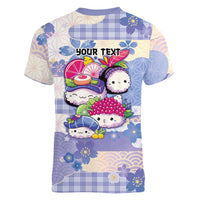 Personalized Japanese Kawaii Sushi Women V-Neck T-Shirt Blue Wagara Palaka This Is How I Roll LT9 - Polynesian Pride