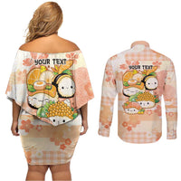 Personalized Japanese Kawaii Sushi Couples Matching Off Shoulder Short Dress and Long Sleeve Button Shirt Peach Wagara Palaka This Is How I Roll LT9 - Polynesian Pride