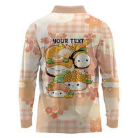 Personalized Japanese Kawaii Sushi Long Sleeve Polo Shirt Peach Wagara Palaka This Is How I Roll LT9 - Polynesian Pride