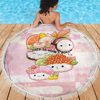 Japanese Kawaii Sushi Beach Blanket Pink Wagara Palaka This Is How I Roll LT9 - Polynesian Pride