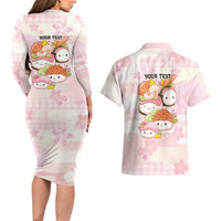 Personalized Japanese Kawaii Sushi Couples Matching Long Sleeve Bodycon Dress and Hawaiian Shirt Pink Wagara Palaka This Is How I Roll