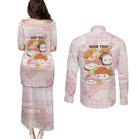 Personalized Japanese Kawaii Sushi Couples Matching Puletasi and Long Sleeve Button Shirt Pink Wagara Palaka This Is How I Roll LT9 - Polynesian Pride