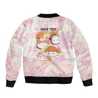 Personalized Japanese Kawaii Sushi Sleeve Zip Bomber Jacket Pink Wagara Palaka This Is How I Roll LT9 - Polynesian Pride