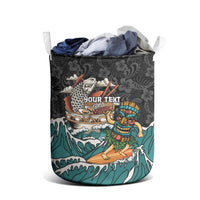 Personalized Japanese Koi Fish Ramen Laundry Basket Tiki Surfing Wagara Hibiscus Pattern LT9 - Polynesian Pride
