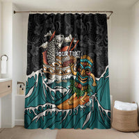 Personalized Japanese Koi Fish Ramen Bathroom Set Tiki Surfing Wagara Hibiscus Pattern LT9 Shower Curtain Only Black - Polynesian Pride